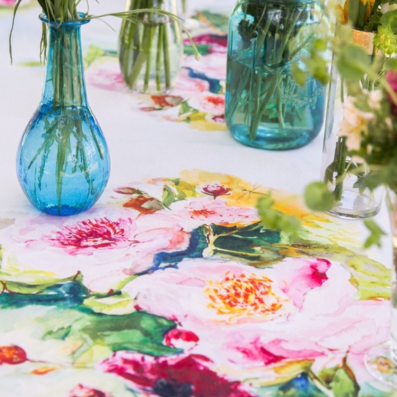 SOLD! April Cornell Tablecloth Peony Watercolor - Picture 2 of 4